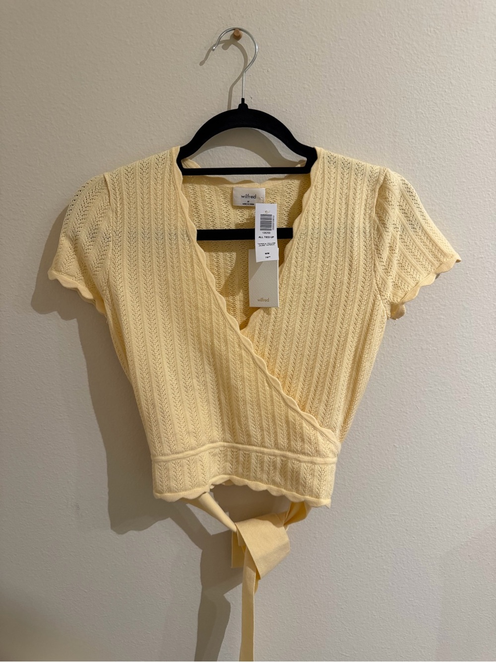 Wilfred Pale Yellow Knit Wrap Crop Top